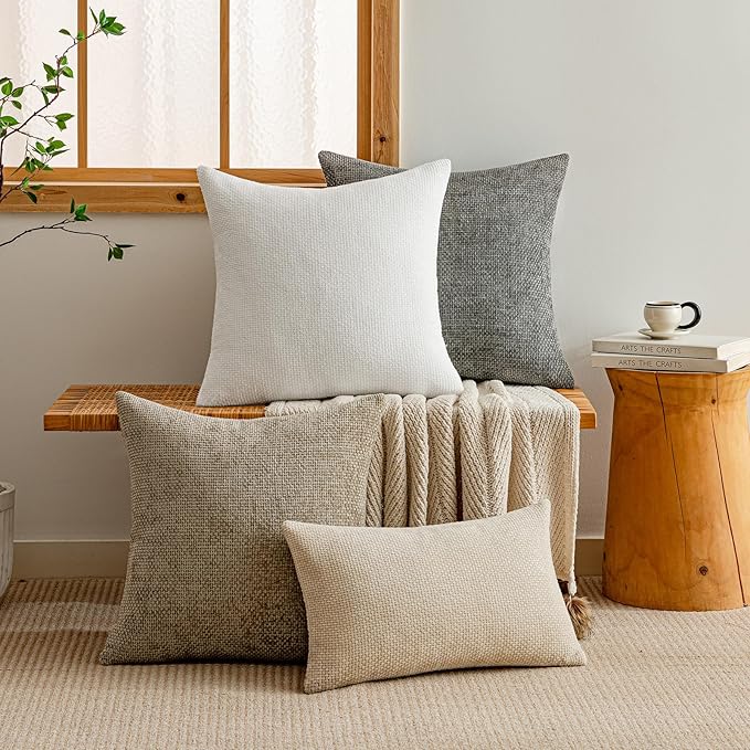 a moment Christmas White Chenille Throw Pillow Covers 12x20 Inch Pack of 2 Modern Decorative Throw Pillow Covers Farmhouse Cross Throw Pillowcases Home Decor for Sofa Bedroom Living Room Spring