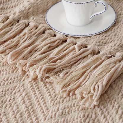 BATTILO HOME Beige Throw Blanket for Couch, Knitted Beige Throw for Bed, Neutral Throw Blankets Tan Throw Blanket for Room Decor Housewarming Gifts, 50" x 60"