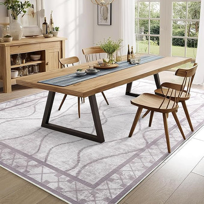 Area Rugs 6x9 Washable Rug, Non-Slip Rugs for Living Room, Low Pile Bordered Rugs Alfombras, Large Print Rubber Backing Indoor Carpet for Home Decor Bedroom Nursery Dining Room, Purple