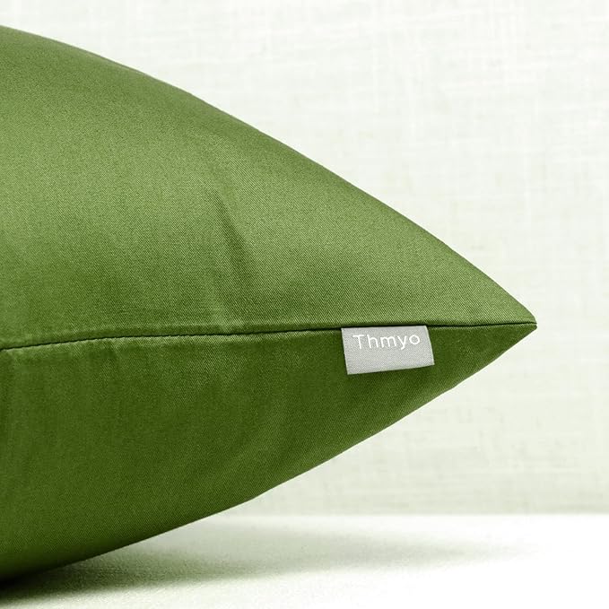Thmyo 4-Pack 100% Cotton Lumbar Comfortable Solid Decorative Throw Pillow Case, Rectangle Cushion Cover Pillowcase Sublimation Blank Pillow Covers DIY Throw Pillowcase(12x20inch/30x50cm, Olive Green)