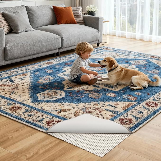 Songrey Non-Slip Rug Pad Round 4 FT, Extra Thick Carpet Pads for Hard Surfaces, Prevents Sliding and Secures Rugs, Provides Floor Protection with Comfort Cushioning