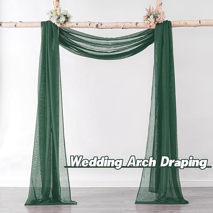 DONREN Dark Hunter Green Semi-Sheer Window Valance - Luxury Soft Scarf for Wedding Arch & Curtains (1 Panel, 52 x 288 Inch Length)