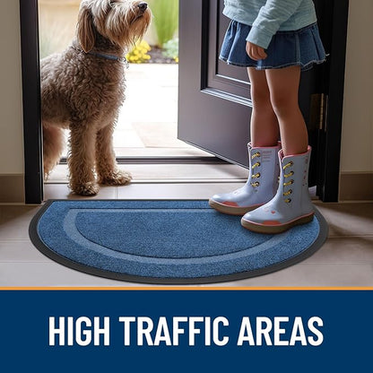 OLANLY Half Circle Door Mat Indoor Outdoor Entrance Welcome, Waterproof All-Season, All-Weather Doormat, Sturdy Natural Rubber, Low Profile, Easy Clean Patio Porch Entryway Mat, 47x32, Light Blue