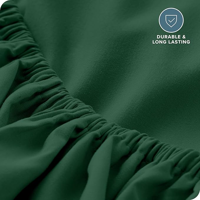 Bare Home Fitted Bottom Sheet Queen Size - Premium 1800 Microfiber - Ultra-Soft Hotel Luxury - Deep Pocket - Durable and Long Lasting (Queen, Forest Green)