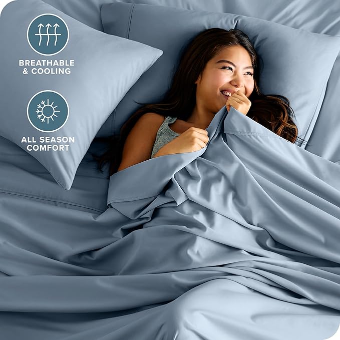 Bare Home California King Sheet Set - 1800 Ultra-Soft Microfiber Bed Sheets - Double Brushed - Deep Pockets - Easy Fit - 4 Piece Set - Bed Sheets (Cal King, Dusty Blue)