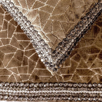The HomeCentric King/Queen/Twin Brown Decorative Bed Runner CA King 86"x18" Bed Runner Without Pillow Cover, Border, Crystal, Cut Velvet, Mosiac Pattern Bed Scarf on Velvet Fabric - Velvet Fusion