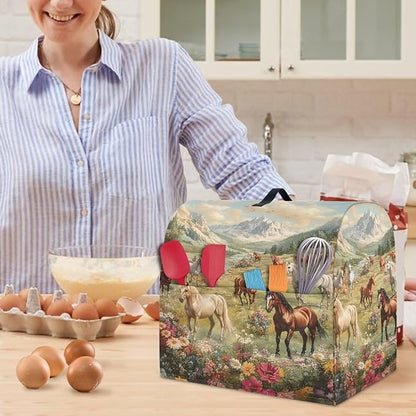 Horse Print Stand Mixer Cover with 2 Pocket and Handle Kitchen Appliance Coffee Maker Toaster Dust Covers