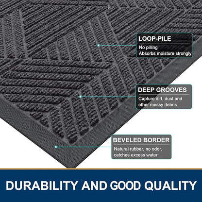 Smiry Front Door Mat Outside Entrance, Heavy Duty Sturdy Natural Rubber Doormat, Trap Dirt and Moisture, Easy Clean Low Profile Mats for Indoor Outdoor Entry, Irregular Triangle (47x32, Medium Grey)