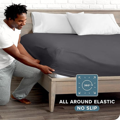 Bare Home Fitted Bottom Sheet Twin XL Size - Premium 1800 Microfiber - Ultra-Soft Hotel Luxury - Deep Pocket - Durable and Long Lasting (Twin XL, Forged Iron Grey)