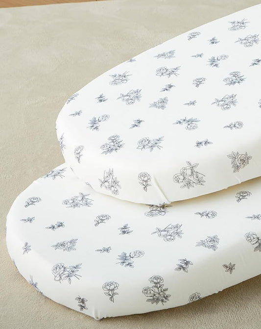 SDY Jersey Bassinet Sheets for Baby Boys and Girls,32 "x 16 "x 4", 2 Pack,Neutral Flower Standard Oval/Retangle Fitted Bassinet Sheets for Toddler,Super Soft Breathable