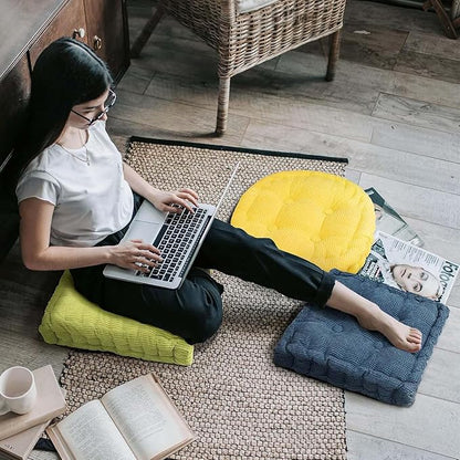 Meditation Floor Pillow Set of 2 Large Square and Round Floor Cushions for Adults Brown Corduroy Floor Seat Pillows Cushion for Living Room Balcony Tatami Yoga,18x18 Inch