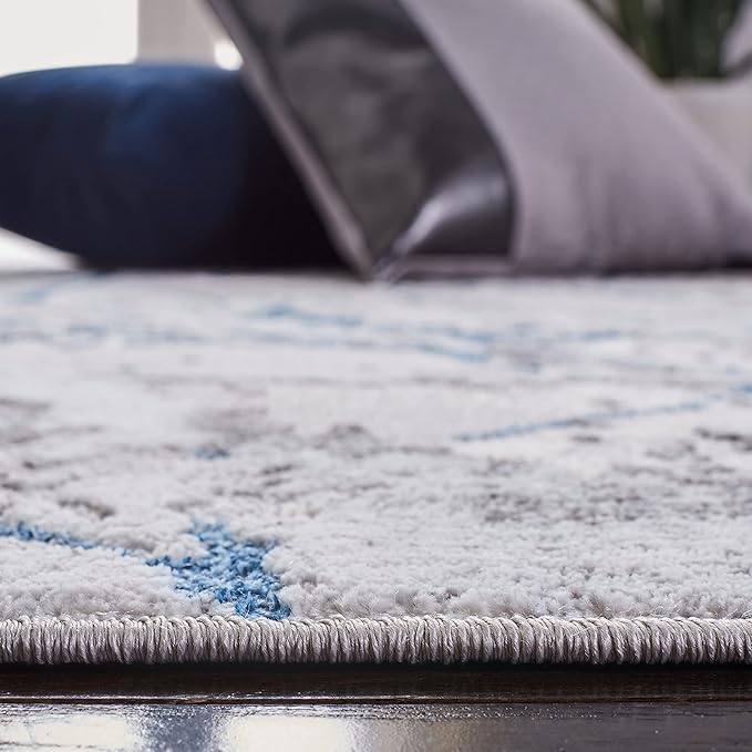 SAFAVIEH Amelia Collection Runner Rug - 2' x 12', Grey & Blue, Modern Abstract Design, Non-Shedding & Easy Care, Ideal for High Traffic Areas in Living Room, Bedroom (ALA293F)