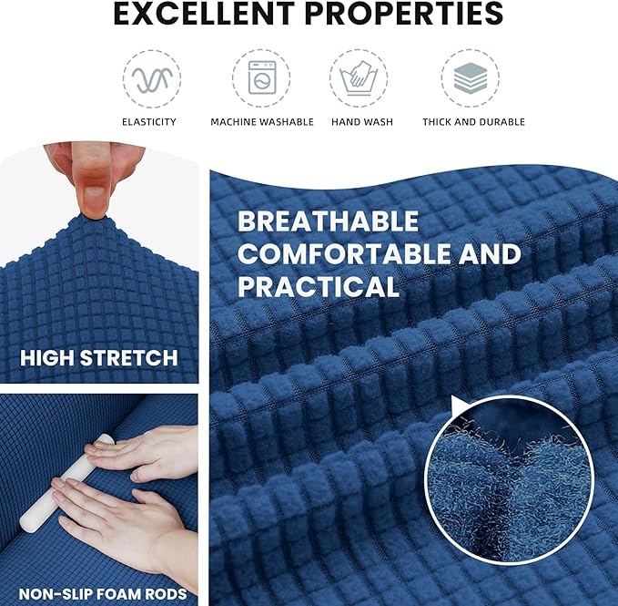 LURKA Stretch Sofa Slipcovers 1 Piece Couch Covers for 3 Cushion Couch Sofa Furniture Protector Full Sofa Covers with Elastic Bottom for Kids and Dog (Large, Royal Blue)