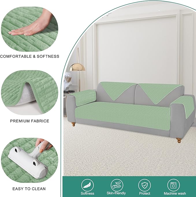 Foxdecor Couch Covers for Sofa, Chaise Cover Sofa Seat Covers, Anti-Slip Dog Mat Pet Pad Blanket for Chair Recliner Bed Furniture Protector, (Sage Green 40x50inch)