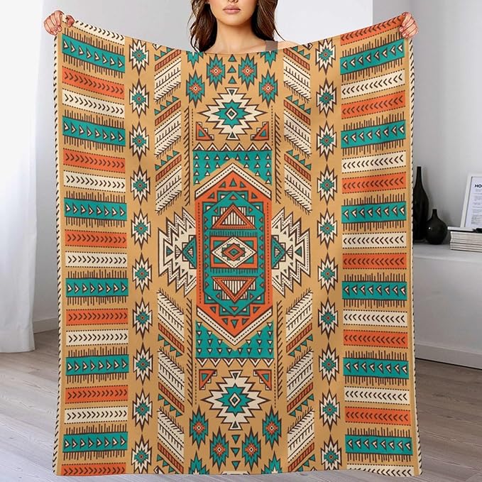 Aztec Throw Blanket, Tribal Navajo Print Native Blanket for Camping Outdoor Couch Sofa Bed 40"x50"