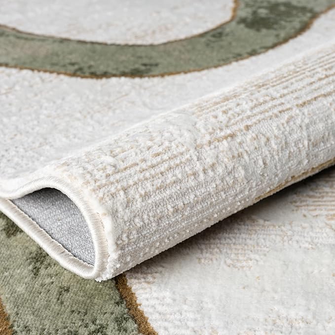 Abani Beige Cream Green Graffiti Washable Area Rug – 2' x 3' – Abstract Artistic Design – Ivy Collection – Non-Shedding, Easy to Clean – Durable for High Traffic Areas – Living Room & Bedroom