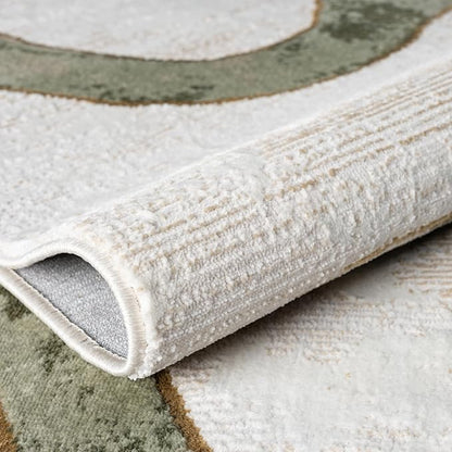 Abani Beige Cream Green Graffiti Washable Area Rug – 5' x 8' – Abstract Artistic Design – Ivy Collection – Non-Shedding, Easy to Clean – Durable for High Traffic Areas – Living Room & Bedroom