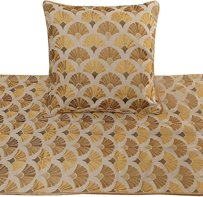 The HomeCentric King Queen Twin Beige & Yellow Gold Handmade Full 68"x18" Bed Runner with 2 Pillow Cover, Floral Embroidery Bed Scarf on Cotton Embroidery Fabric - Autumn Bloom