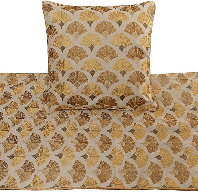 The HomeCentric King Queen Twin Beige & Yellow Gold Handmade Full 68"x18" Bed Runner with Pillow Cover, Floral Embroidery Bed Scarf on Cotton Embroidery Fabric - Autumn Bloom