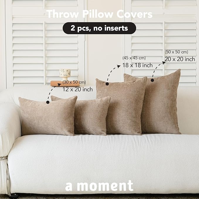 a moment Pack of 2 Decorative Chenille Throw Pillow Covers with Twill Cushion Covers for Sofa Living Room Couch Bed 20x20 Inch Dark Brown