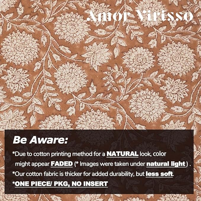Amor Virisso Floral Throw Pillow Covers 20x20 Block Print Pillow Covers Vintage Neutral Couch Pillows for Living Room Farmhouse Decorative Accent Sofa Pillows, Brownish Orange