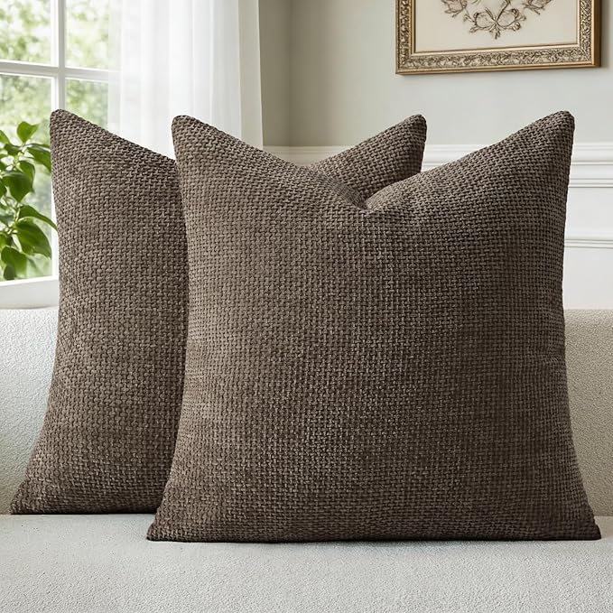 a moment Dark Brown Chenille Throw Pillow Covers 22x22 Inch Pack of 2 Modern Decorative Throw Pillow Covers Farmhouse Cross Covers Home Decor for Sofa Bedroom Living Room