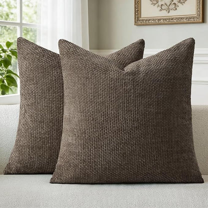 a moment Dark Brown Chenille Throw Pillow Covers 16x16 Inch Pack of 2 Modern Decorative Throw Pillow Covers Farmhouse Cross Covers Home Decor for Sofa Bedroom Living Room