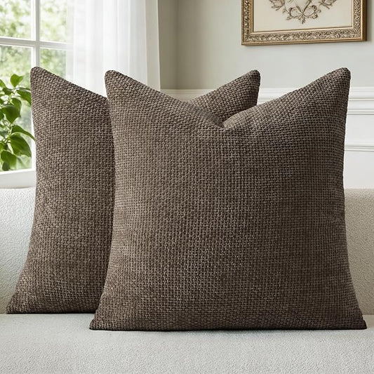 a moment Dark Brown Chenille Throw Pillow Covers 18x18 Inch Pack of 2 Modern Decorative Throw Pillow Covers Farmhouse Cross Covers Home Decor for Sofa Bedroom Living Room