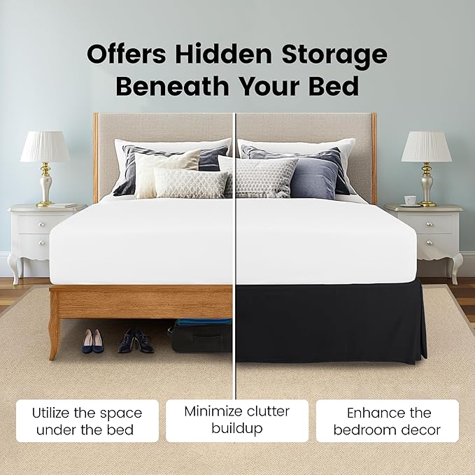 Utopia Bedding Twin Bed Skirt - Soft Quadruple Pleated Ruffle - Easy Fit with 15 Inch Tailored Drop - Hotel Quality, Shrinkage and Fade Resistant (Twin, Black)