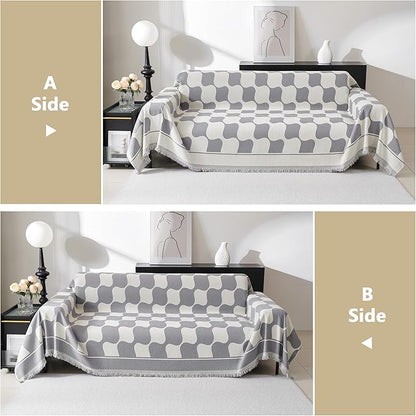 MEETSKY Couch Cover for Dogs Grey Couch Covers for 3 Cushion Couch Sofa Simple Modern Sofa Covers for L Shaped Chenille Couch Cushion Covers for Dogs Kids Easy Install, 91" X134"