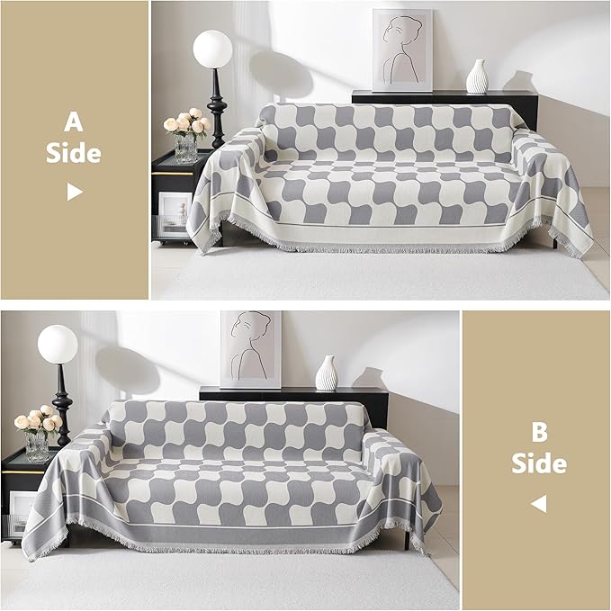 MEETSKY Couch Cover Loverseat Sofa Covers Protector, Sofa Throw Cover Washable Sofa Slipcovers, Thick Soft Fabric Chenille Jacquard Modern Style for Living Room, 71" x 102", Grey Checkerboard