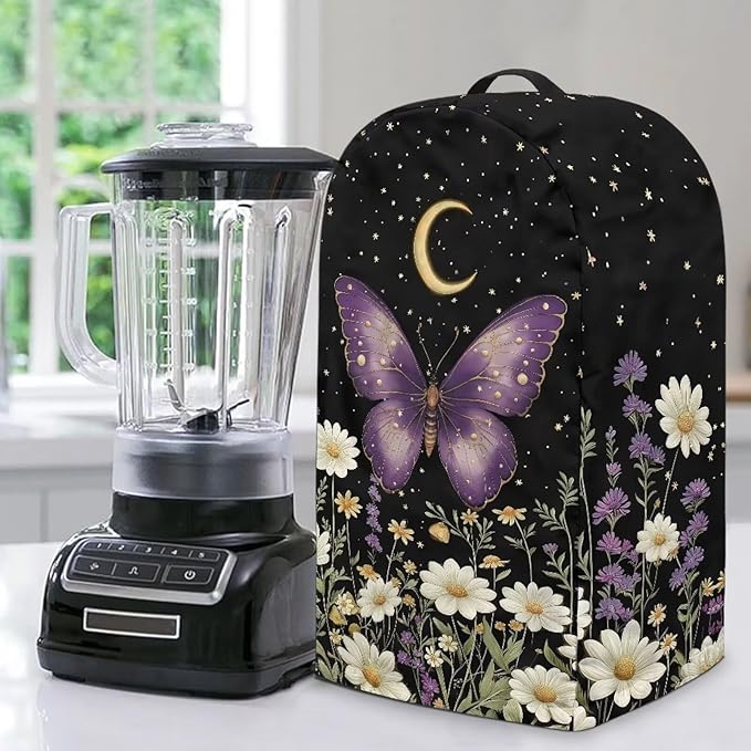 Butterfly Moon Floral Blender Cover Dust Cover Delicate Appliance Dust Cover for Small Food Processor Coffee Maker Juice Maker Purple Butterfly