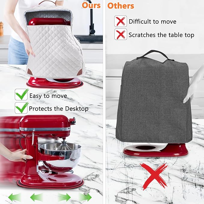 BAGSPRITE Stand Mixer Cover with Appliance Sliders Compatible with KitchenAid Mixer 6/7/8 Quart with Pockets for Kitchen Aid Accessories and Attachments