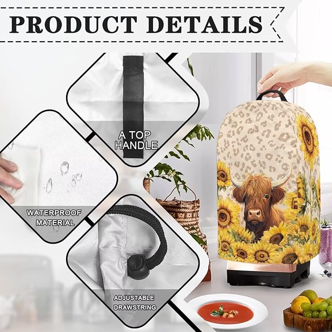 Leopard Cow Sunflower Blender Cover Stand Mixer Covers Anti Fingerprint Dust Covers Juicer Cover for Home Kitchen Universal Appliance