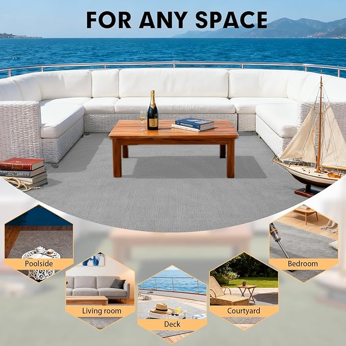 Marine Carpet,6 FT x 18 FT Smoke Gray Indoor Outdoor Carpet 0.2" Thick Boat Carpet with Water-Proof TPE Backing, Non-Slide Outdoor Marine Carpet Roll for Home, Patio, Porch, Deck