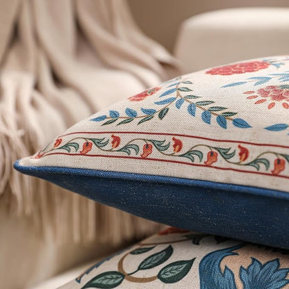 patdrea Designer Throw Pillow Covers Set of 2,Lumbar Brilliant Vintage Red Tropical Linen with Floral Pattern Pillow Cover,Decorative Rectangle Pillowcases Cushion for Bed Living Room,12"x20"