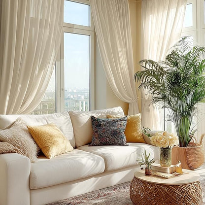 Dreaming Casa Taupe Sheer Curtains 102 Inches Long, Rod Pocket & Back Tab Light Filtering Textured Sheers for Living Room Bedroom, 2 Panels, Each 52" W x 102" L