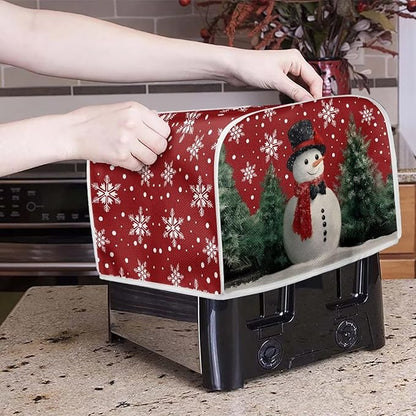 Snowman Snowflake Printed Toaster Oven Cover Kitchen Machine Covers, 4 Slice Toaster Cover Fits Most Standard Toasters, Small Kitchen Appliance Covers for Decorative, Red