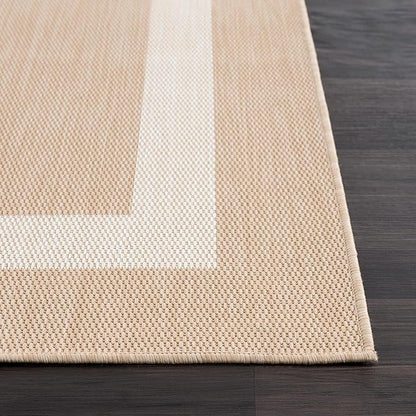 CAMILSON Outdoor Rug 6x9, Modern Outside Rugs for Patios Porches Waterproof Durable Washable Non-Shedding, Easy-to-Clean Indoor Outdoor Area Carpet (6 x 9, Bordered - Beige/White)