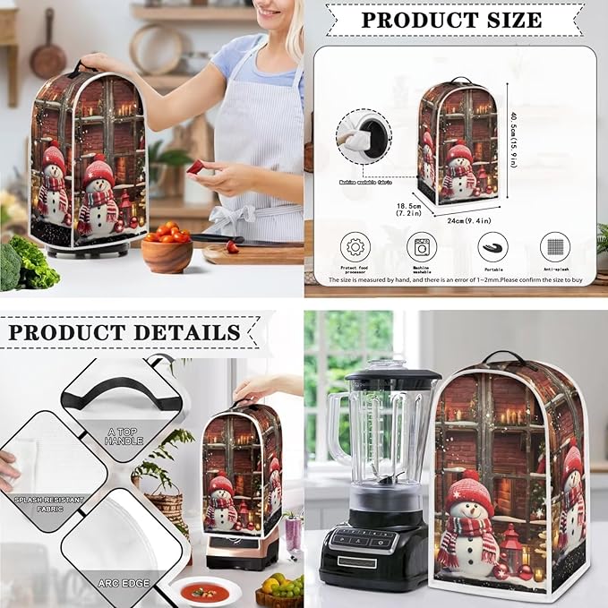 Cute Snowman Print Christmas Appliance Covers Set Washable Kitchen Blender Dust Cover Bread Maker Toaster Cover 2 Slice Kitchen Accessories
