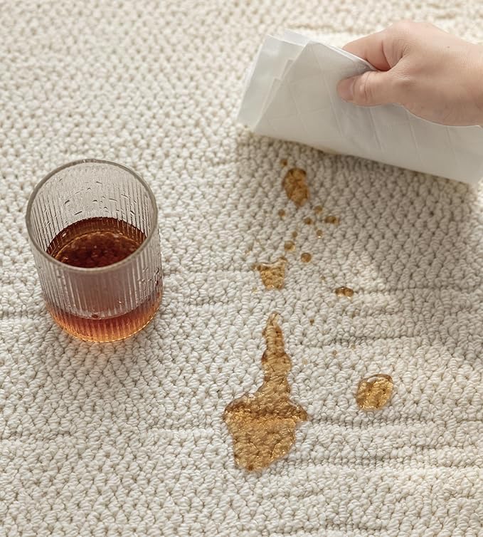jxgzyy Beige Area Rug 5x7, 0.36'' Thick Low Pile Textured Rug, Modern Aesthetic Home Décor for High Traffic Area, Stain-Resistant Kitchen Rug with Non-Slip Backing