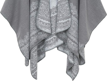 Women's Vintage Pattern Open Front Poncho Cape Shawl Winter Shawl Wraps