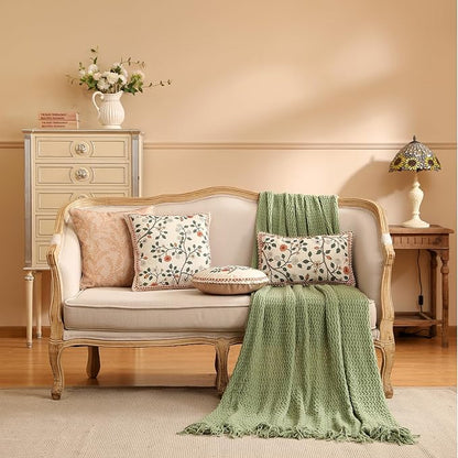 ISAENNE Design Linen Classic Throw Pillow Covers 12"x20" Pack of 2, French Farmhouse Rectangle Cushion Covers with Orange White Floral Pattern Decor Pillowcases for Bed,Living Room,Outdoor,Car