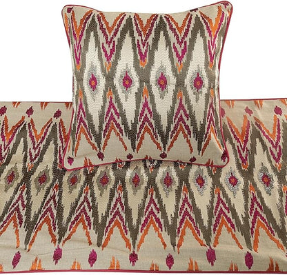 The HomeCentric King Queen Twin Multi Color & Pink Handmade Queen 74"x18" Bed Runner with 2 Pillow Cover, Embroidered & Beaded Bed Scarf on Cotton Linen Fabric - My Ikat Love