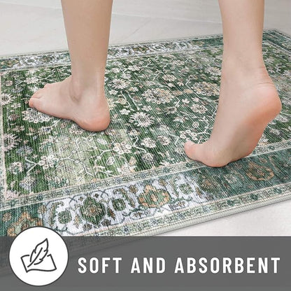 KUTA 5x7 Area Rugs, Vintage Green Washable Rugs for Living Room Ultra Thin Soft Non-Slip Printed Distressed Tribal Traditional Farmhouse Carpet for Bedroom Dining Room Dorm Office Home