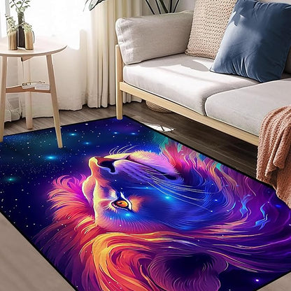 Galaxy Lion Rug 3D Fierce Lions Area Rugs for Kids Bedroom Living Room Playroom Gameroom Boys Glitter Carpet Throw Rugs Floor Mat 59 in x 39 in