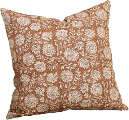 Amor Virisso Floral Throw Pillow Covers 20x20 Block Print Pillow Covers Vintage Neutral Couch Pillows for Living Room Farmhouse Decorative Accent Sofa Pillows, Brownish Orange