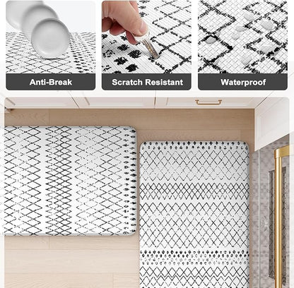 KIMODE Anti Fatigue Kitchen Mat for Floor, 20"x59"+20"x32" Kitchen Rugs Set of 2, Non Slip Kitchen Floor Mats Cushioned, Comfort Mats for Kitchen Floor Sink Laundry Office Desk Black and White