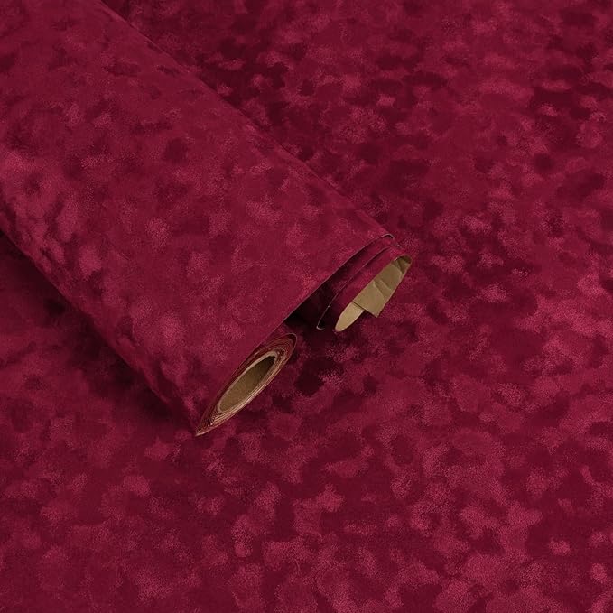 Red Velvet Drawer Liner 15.7"x118" Self Adhesive Burgundy Velvet Fabric Wallpaper Peel and Stick Soft Felt Liner for Jewelry Box Dresser Red Flocking Contact Paper for Cabinets Drawer Crafts