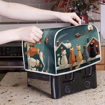 Christmas Cat Printed Toaster Oven Cover for Home 4 Slice Toaster Cover Dirt and Fingerprint Protection Decorative Kitchen Accessories, Blue